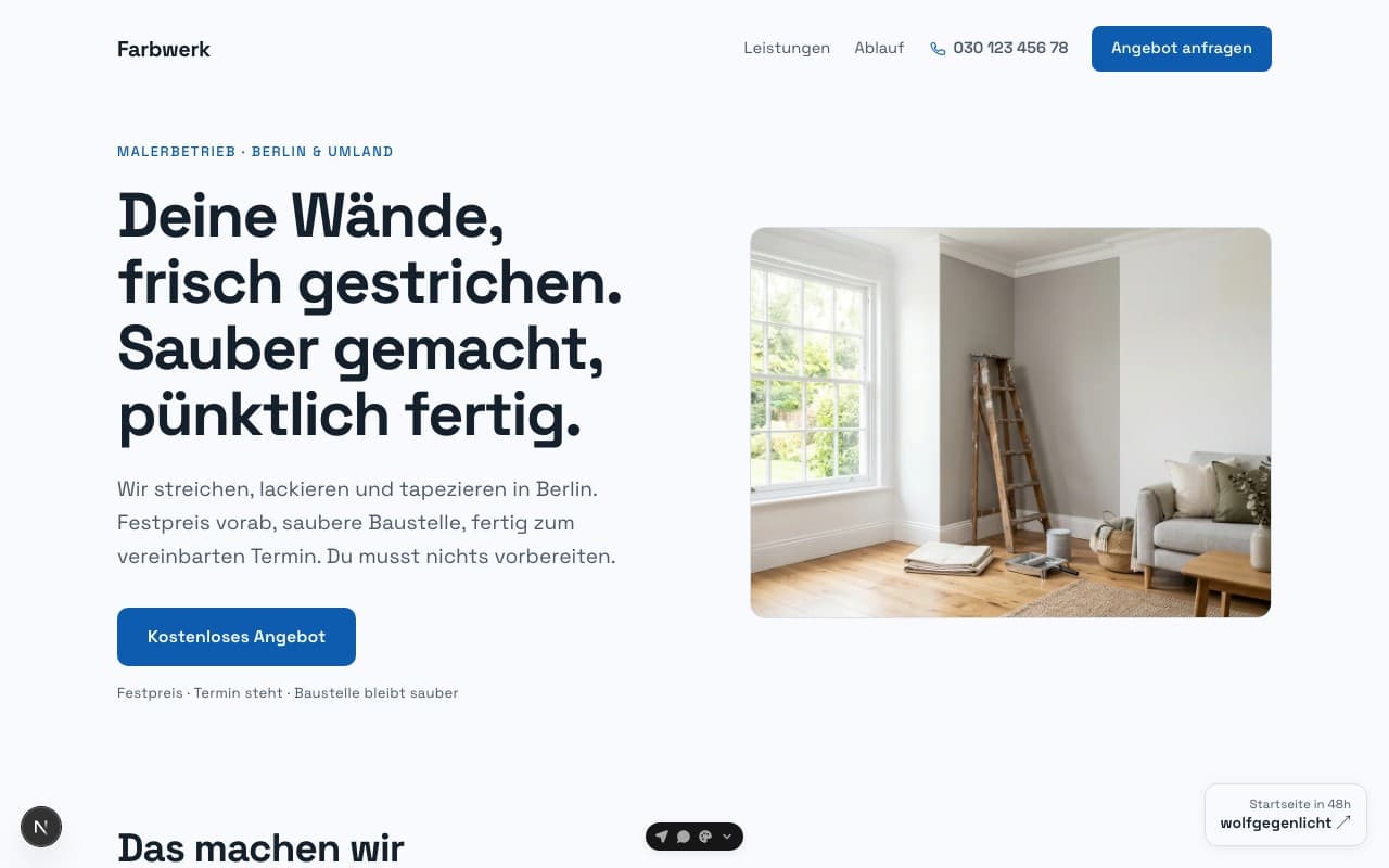 Screenshot der Beispiel-Website: Farbwerk Malerbetrieb