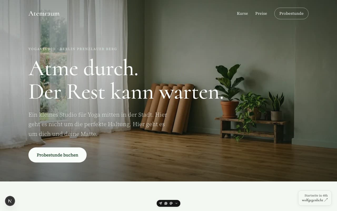 Screenshot der Beispiel-Website: Atemraum Yogastudio