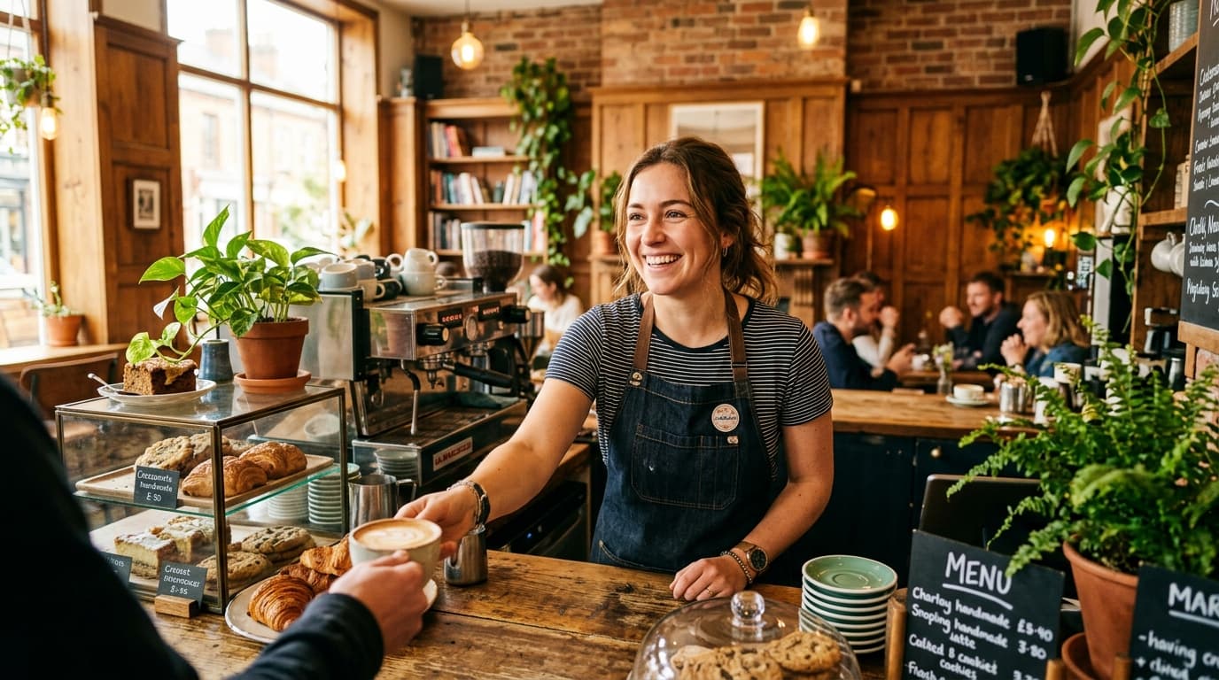 Lächelnde Barista im warmen Café