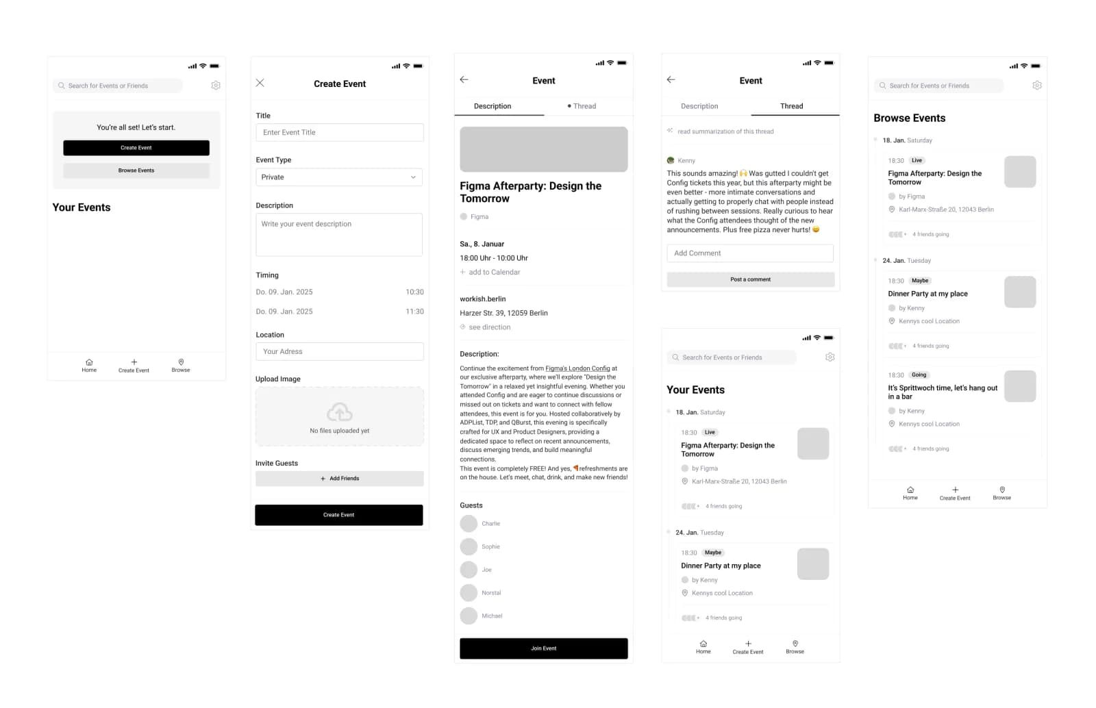 Wireframes der Gästeliste mit Privatsphäre-Einstellungen in traube.club