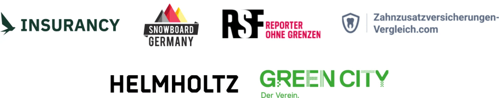 Kunden: Insurancy, Snowboard Germany, RSF Reporter ohne Grenzen, Zahnzusatzversicherungen-Vergleich, Helmholtz, Green City