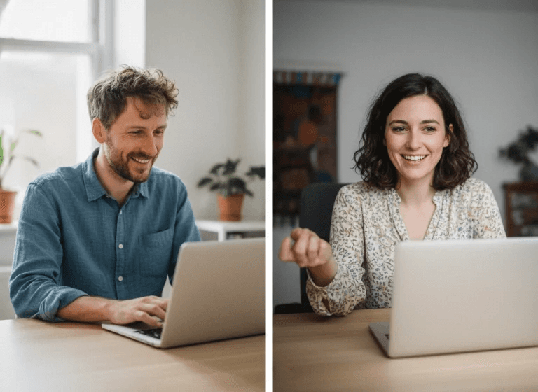 Zwei Personen beim Video-Call über eine neue Website