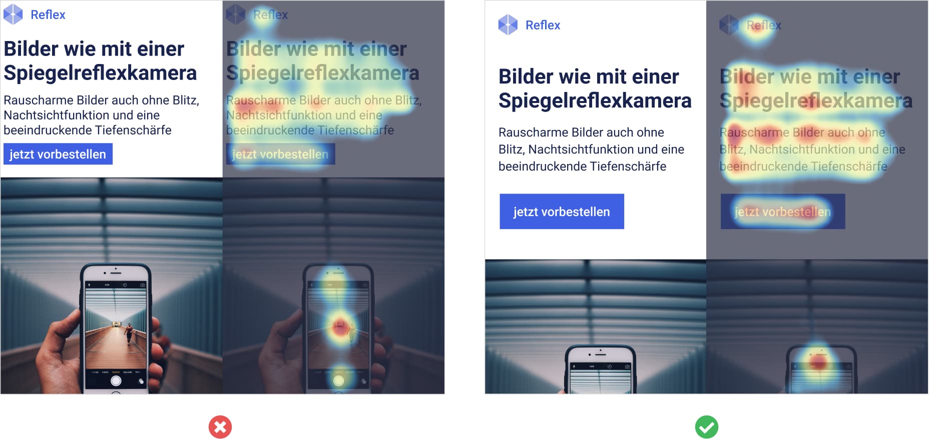 Vergleich Heatmap - wenig Whitespace, viel Whitespace - Webdesign Berlin