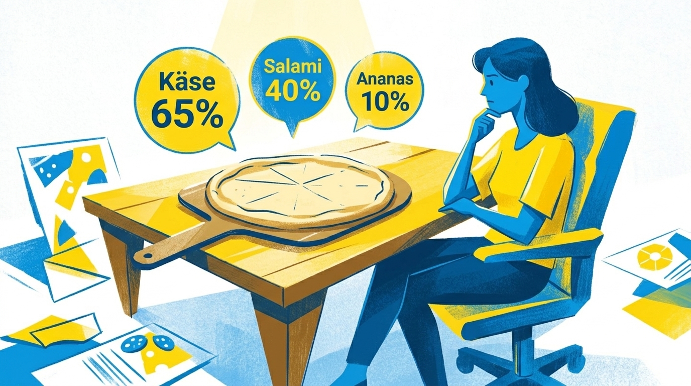 Eine KI berechnet Wahrscheinlichkeiten: Welcher Pizza-Belag kommt am häufigsten vor?