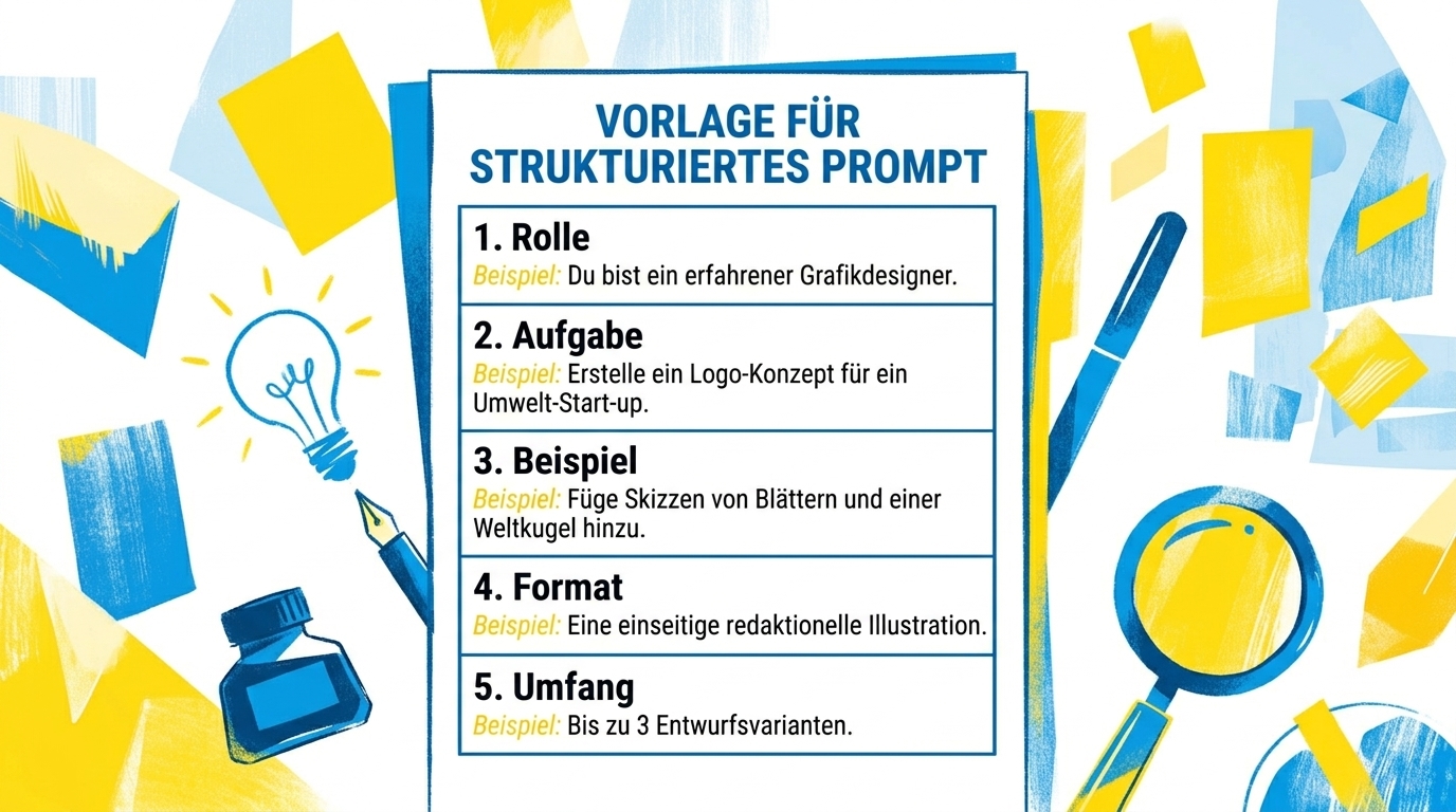 Vollständige Prompt-Vorlage als strukturiertes Formular mit den fünf Bausteinen